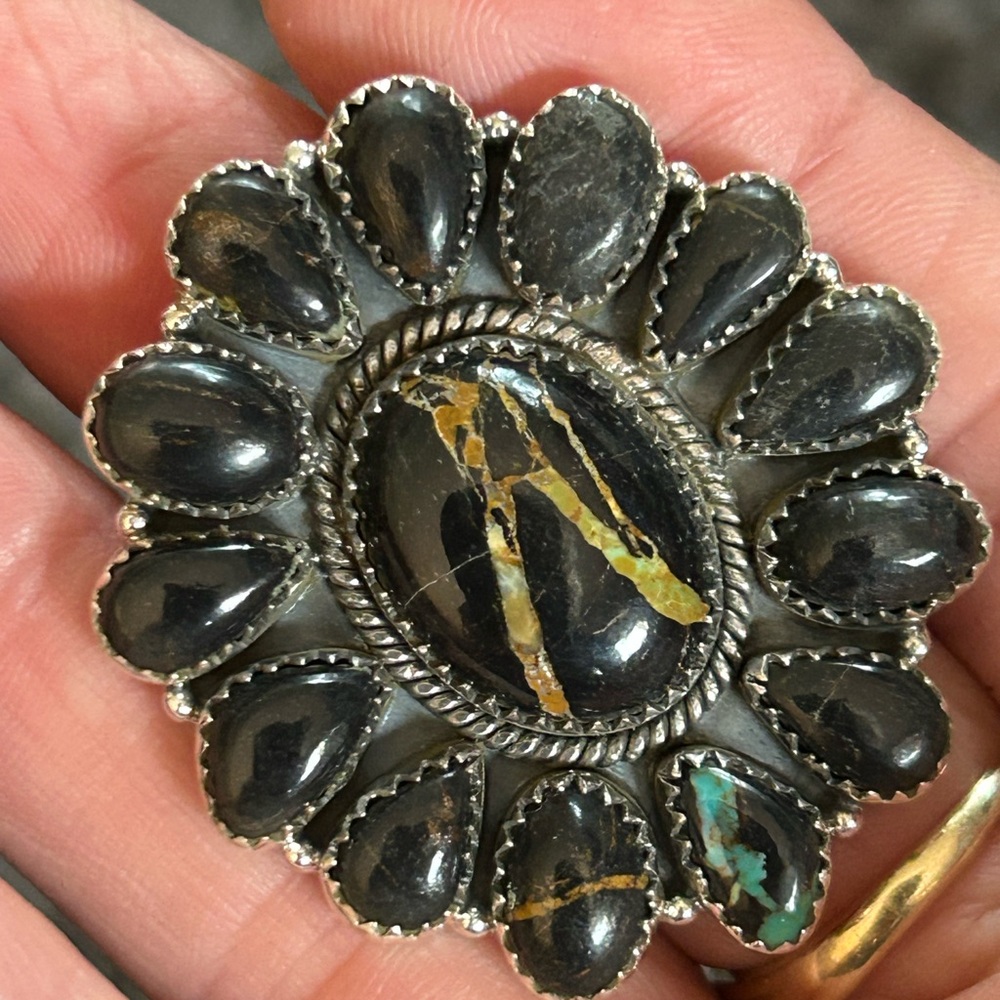 Blackjack Turquoise Sterling Silver Cluster Adjustable Ring